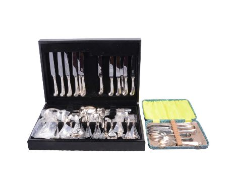Modern canteen of plated cutlery by Robert Welch, English Fiddle Vintage pattern, six place settings in rolls; another cased 