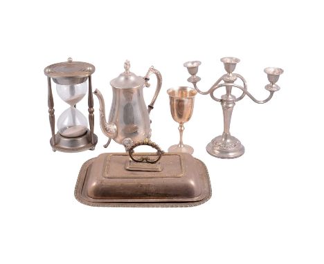 Miscellaneous silver plate including an entree dish, candelabra, etc