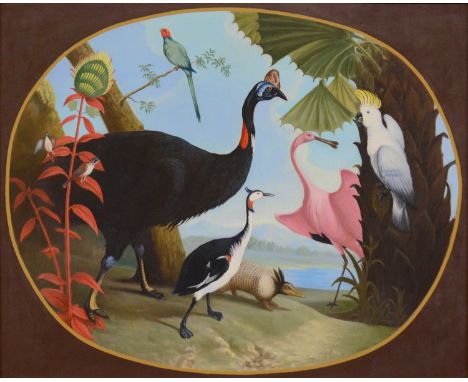 V.J. Hamilton (20th century), two large copies of Marmaduke Craddock paintings of exotic floral and fauna,oil on canvas, laid