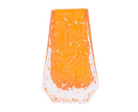 Geoffrey Baxter for Whitefriars - a Textured glass bark finish Coffin vase in tangerine orange, 13cm.Condition report:The ite