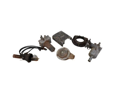 JAGUAR MARK 4 1.5 LITRE - a box of various engine and body parts; together with 4-cylinder engine block and sump, a generator