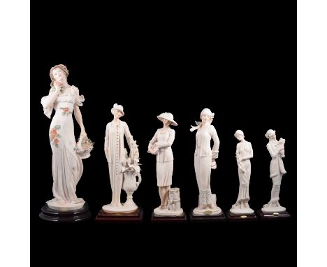 Guiseppe Armani - six Florence figures in a bisque finish, each mounted on wooden bases, the largest 46cm.Qty: 6
