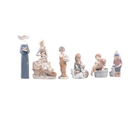 Lladro and Nao Figures including Prayerful Moment (Blue), approx 28cm high; and ten other Lladro figures, including models Bu