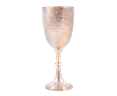 Territorial Army silver presentation trophy cup, George Unite, Birmingham 1903, the bowl engraved 'Presented by Capt A P Mars