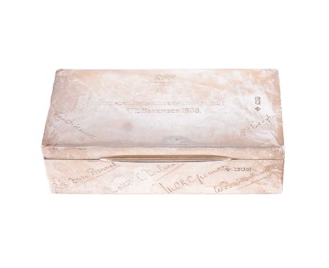 Silver cigarette case, Wilkinson &amp; Co, London 1908, slightly domed cover engraved 'Subinterns 1st Leicestershire Regt. 17