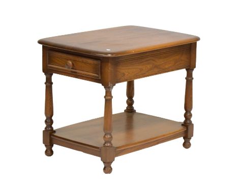 Ercol mid-elm coffee table, end drawer with an undertier, width 67cm, depth 49cm, height 55cm.