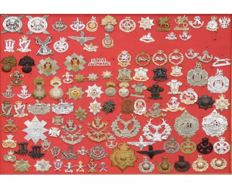Collection of British Military cap badges, Army post 1958, approximately 200 mounted on two boards, the boards overall 54.5x6