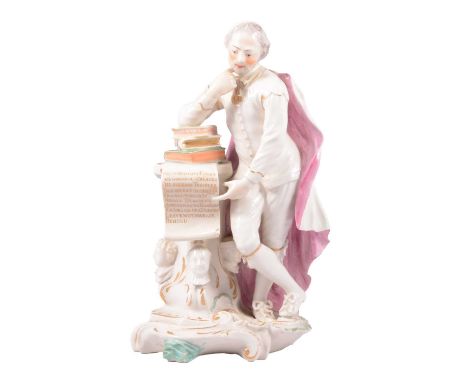 Derby porcelain figure of William Shakespeare, highlighted in gilt, patch marks, 27cm.Condition report:Professional restorati