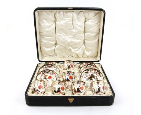 Cased set of six Royal Crown Derby Imari palette coffee cans and saucers.   Wear to box particularly to corners.  Cups and sa