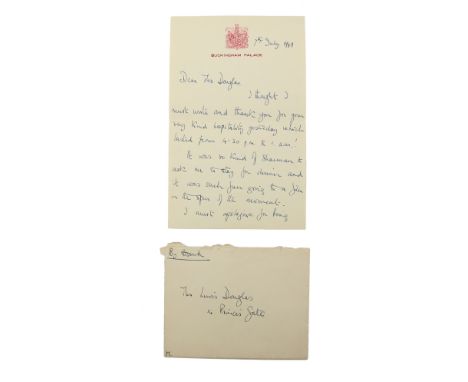 † HRH Princess Margaret, hand written signed letter on Buckingham Palace headed paper from Princess Margaret to Sharman Dougl