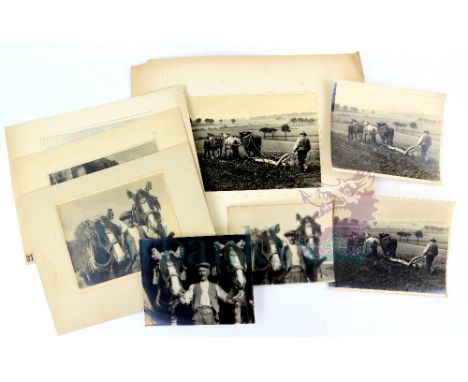 Edward Hillsworth, (1867-1941) Bromide print Ploughing in Essex titled, annotated and signed with initials and dated 1937 in 