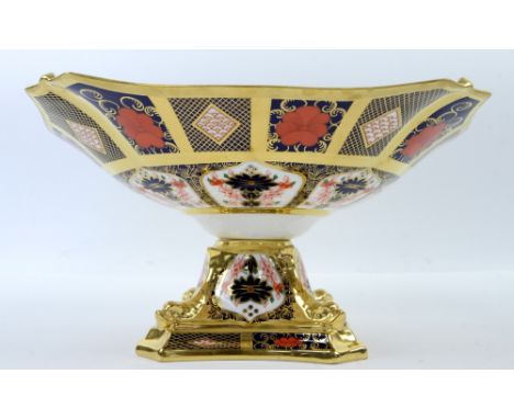 Royal Crown Derby 1128 Old Imari pattern tazza, XLVIII, 14cm (h) x 27cm (w), boxed..   First quality. Overall good condition.