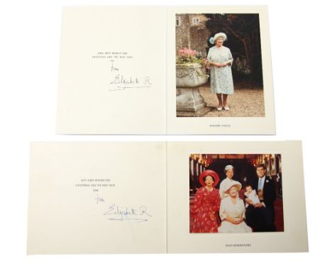 † Queen Elizabeth the Queen Mother, two signed Christmas cards with photographs, 1990 the Four generations and 1991 Walmer Ca