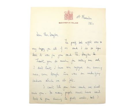 † HRH Princess Margaret, hand written signed letter on Buckingham Palace headed paper from Princess Margaret to Sharman Dougl