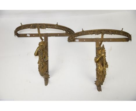 Pair of small 20th century gilt decorated wall mounted table brackets, one with grey marble inset, supported by classical fig