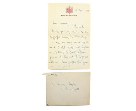 † HRH Princess Margaret, hand written signed letter on Buckingham Palace headed paper from Princess Margaret to Sharman Dougl