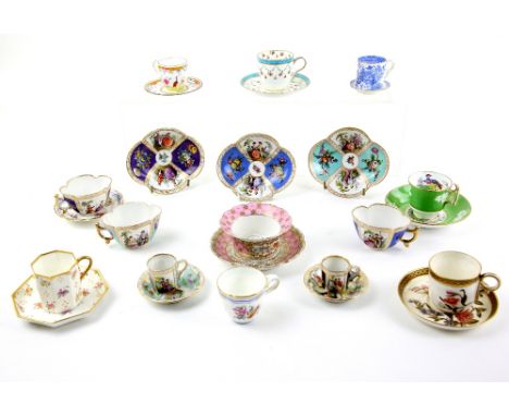 19th and early 20th century cabinet cups and saucers, including a blue and white transfer printed trembleuse by Copeland Spod