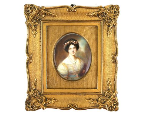 Portrait miniature , Mrs Hastfield, signed Rand, 8cm x 6.5cmPLEASE NOTE: THIS ITEM CONTAINS OR IS MADE OF IVORY. Buyers must 