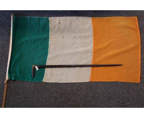 Early 20th Century Republic of Ireland flag. Together with a vintage walking cane with horn handle and silver collar. (2)(B.P