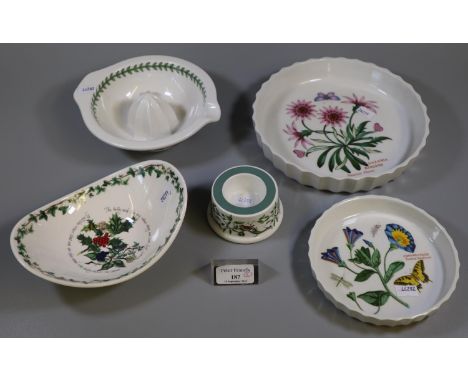 Collection of Portmeirion pottery to include; lemon or orange squeezer, flan dishes, tealight holder and 'The Holly and the I