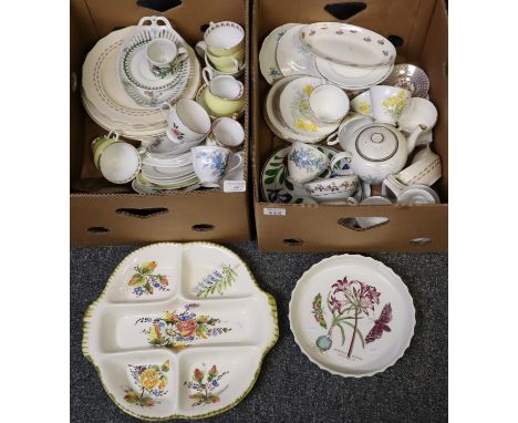 Two boxes of assorted china to include; Portmeirion 'The Botanic Garden' flan tray and mugs, West Wales china daffodil design