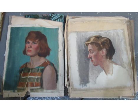 Folio of portrait studies by an unsigned hand, mainly oils on canvas, 20th Century, with others. (B.P. 21% + VAT) Additional 