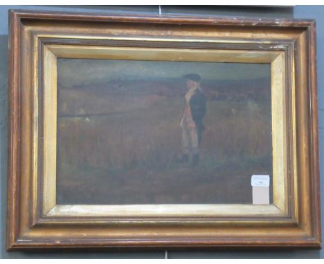 British School (19th Century), portrait of a gentleman in landscape, oils on canvas. 31 x 45cm approx. Framed.(B.P. 21% + VAT