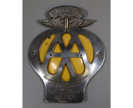 Unusual East Africa AA car radiator badge 'Property of the Royal East African Automobile Association'.(B.P. 21% + VAT) 