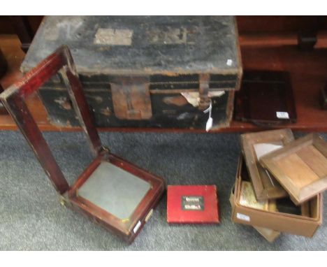 Vintage leather bound trunk, together with vintage camera slides etc (B.P. 21% + VAT)