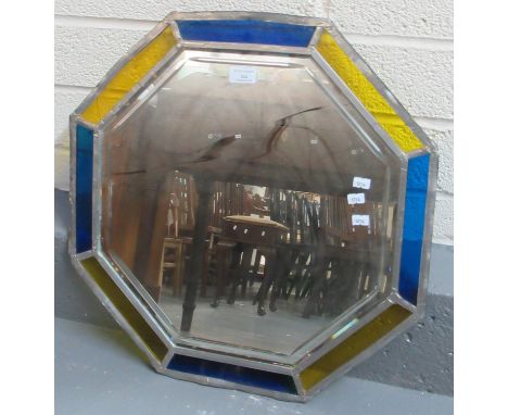 Stained glass and lead framed octagonal wall mirror. (B.P. 21% + VAT) 