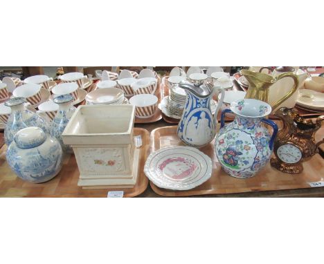 Pair of Burleigh ware Burslem blue and white floral and bird design vases, a Burleigh ware ginger jar and cover with exotic s