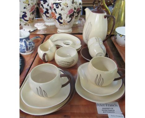 Carlton Ware 'Windswept' Australian design items to include; two trios, milk jug, sucrier, coffee cups and saucers, coffee po