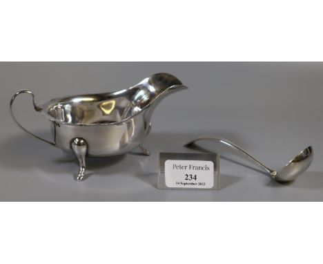 Silver sauce boat and matching ladle, Emile by Emile Viner, Sheffield, 1962. 4.4 troy ozs. (B.P. 21% + VAT) 