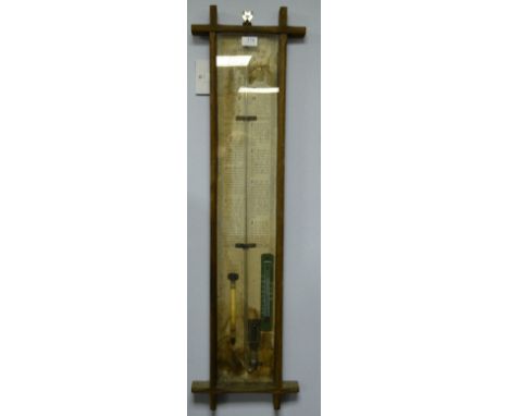 19th C century stick ' Fitroy' barometer , in oak case 