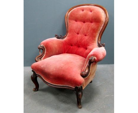 19th century mahogany button back arm chair 
