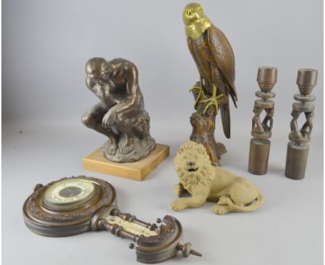 Model of hawk, barometer and other items 