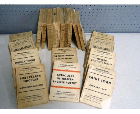 Twenty Bernard Tauchnitz editions by various authors including P. G. Wodehouse, Rudyard Kipling, G. K. Chesterton, etc. 