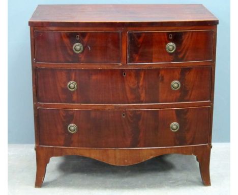 19th century mahogany chest of two short over two long drawers to bracket feet 