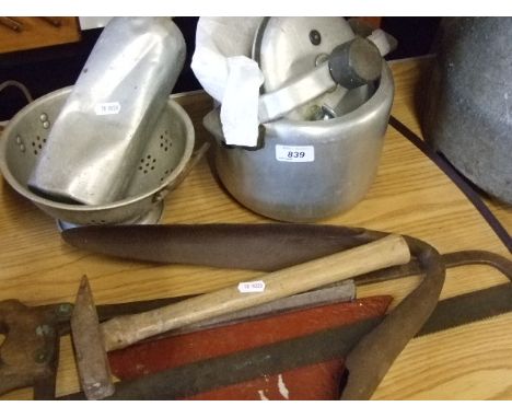 ALLOY SIEVE, PAN, BOTTLE AND TOOLS   