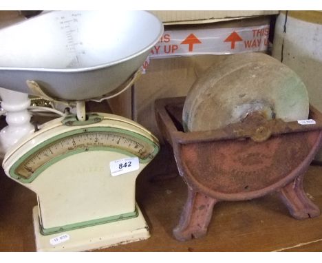 VINTAGE SCALES AND SHARPENING STONE 