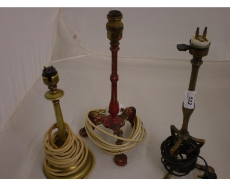 3 VINTAGE BRASS ELECTRIC LAMPS 
