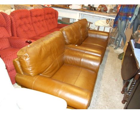 BROWN LEATHER 2 SEATER SOFA AND ARMCHAIRS 