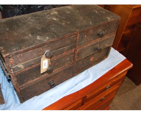 VINTAGE 6 DRAWER WOODEN TOOL BOX 