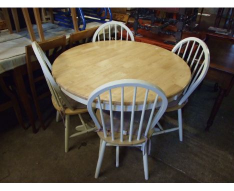 ROUND PEDESTAL DINING TABLE AND 4 STICK BACK CHAIRS 