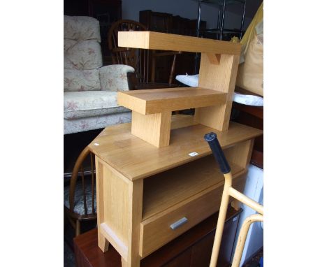 MORRIS OAK TV STAND AND OAK EFFECT SHELF UNIT 