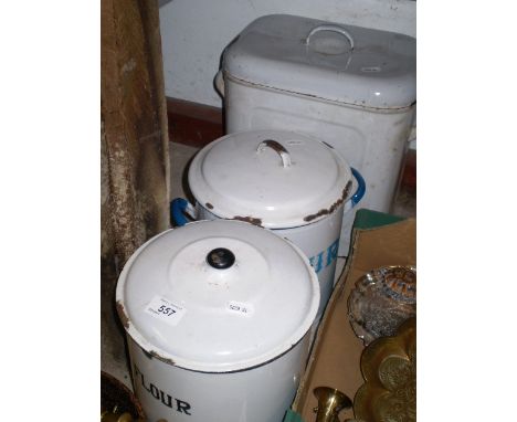 VINTAGE WHITE ENAMEL FLOUR BIN X 2 AND BREAD BIN X 1  