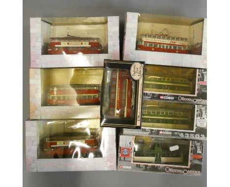 Eight diecast British tram models by Corgi and EFE. All items boxed, excellent (Est. plus 24% buyer's premium inc. VAT)