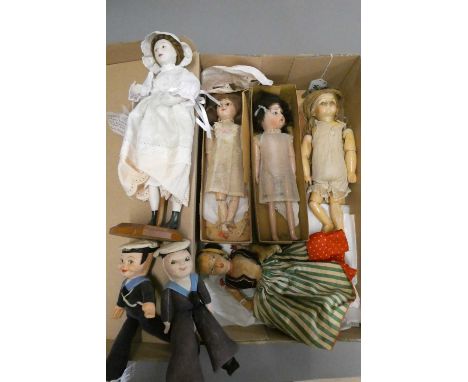 Seven collectors and vintage dolls, comprising two Norah Wellings type sailors, a 9 1/2" fabric Bruckner "Topsey Turvey", two