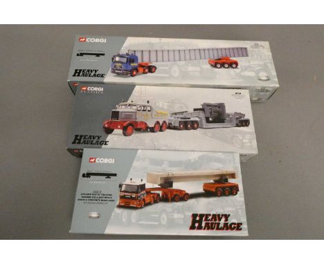 Corgi Heavy Hauler MAN with bridge beam load, Leyland DAF with concrete beam load and Scammell with low load and load, all it