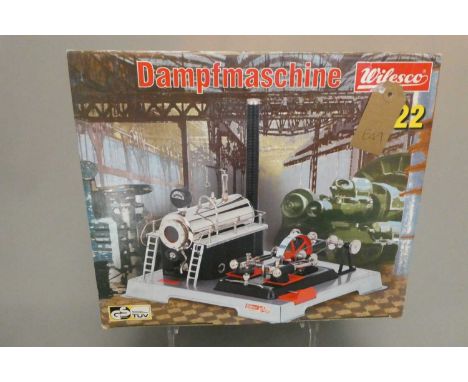 Wilesco D22 twin cylinder Steam engine, finished in black with chrome polished engine parts. boxed excellent to mint (Est. pl